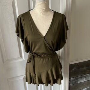 BR Olive Green Wrap Top